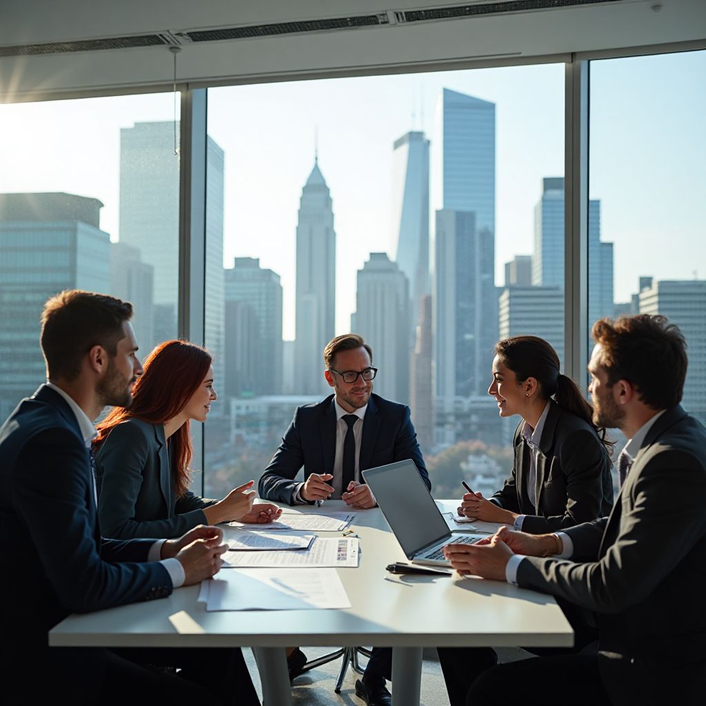 Strategic planning session with business professionals in a modern office